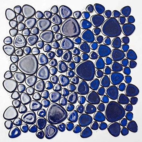 Mozaika żwirowa Pebbles krople ceramiczne niebieskie błyszczące brodzik lustro do płytek MOS12-0405