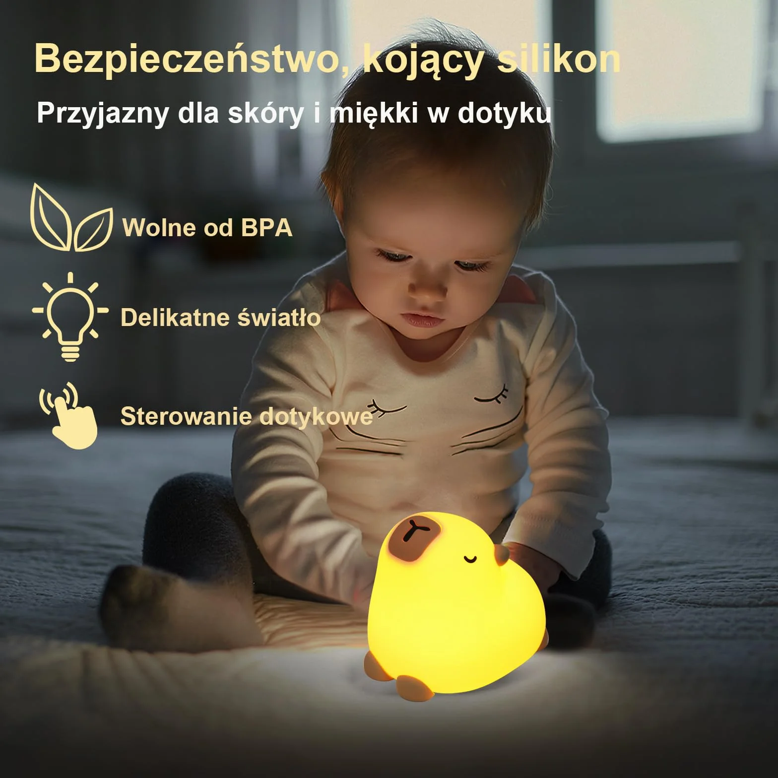 Lampka Nocna Capybara Silikonowa, Ładowana USB, 3 Poziomy Jasności, z Timerem i Sterowaniem Dotykowym, Idealna do Pokoju, Karmienia i Kempingu, Prezent dla Dzieci