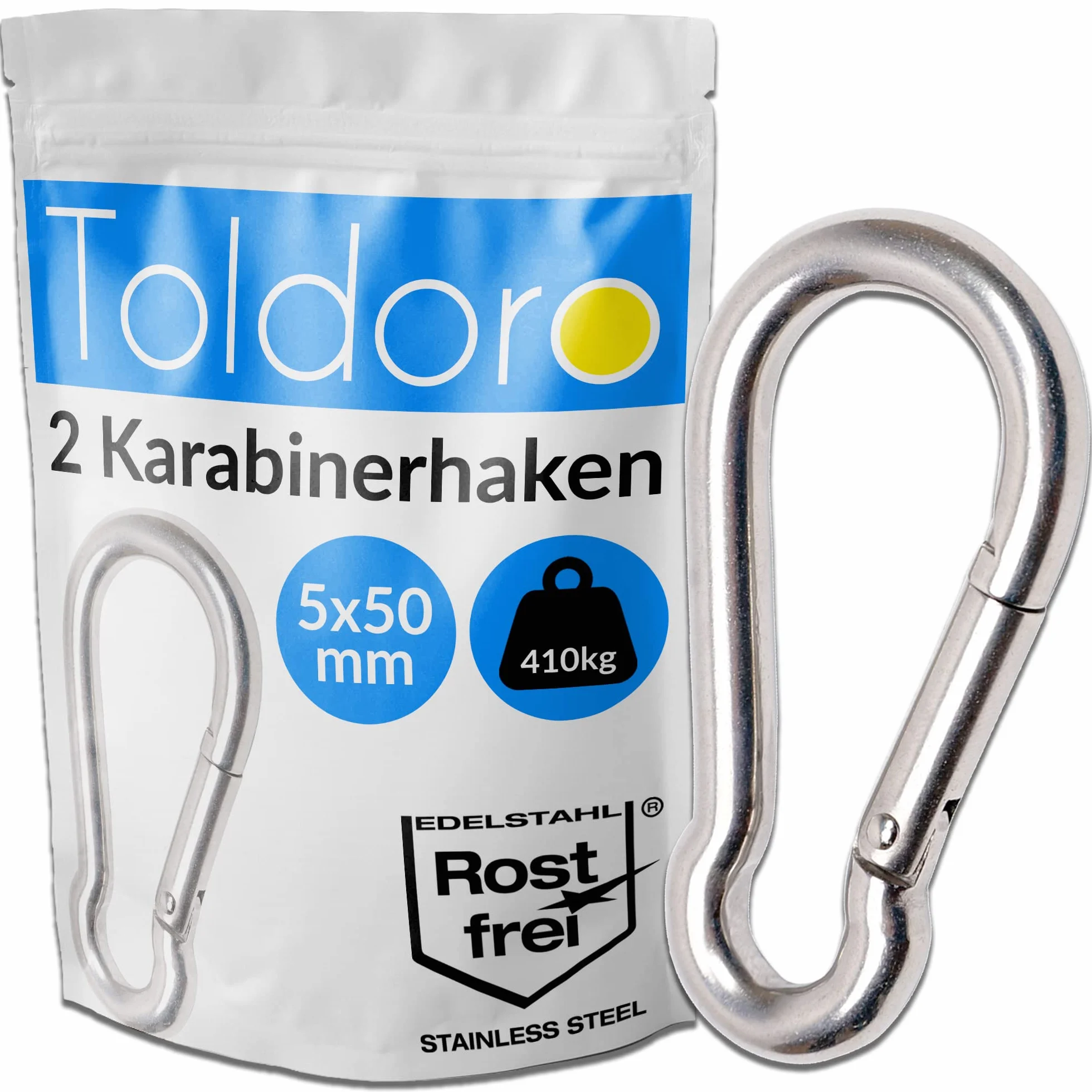 Toldoro karabińczyk stal nierdzewna AISI 316 5x50mm zestaw 2 sztuk