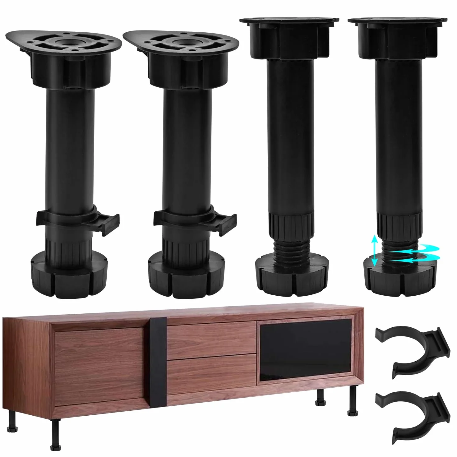 4 szt. Regulowane nogi meblowe, nogi meblowe o regulowanej wysokości 15-18 cm, stabilne nogi meblowe do szafek telewizyjnych Szafy łóżka kanapy nocne krzesła szafki łazienkowe stoliki kawowe, czarne