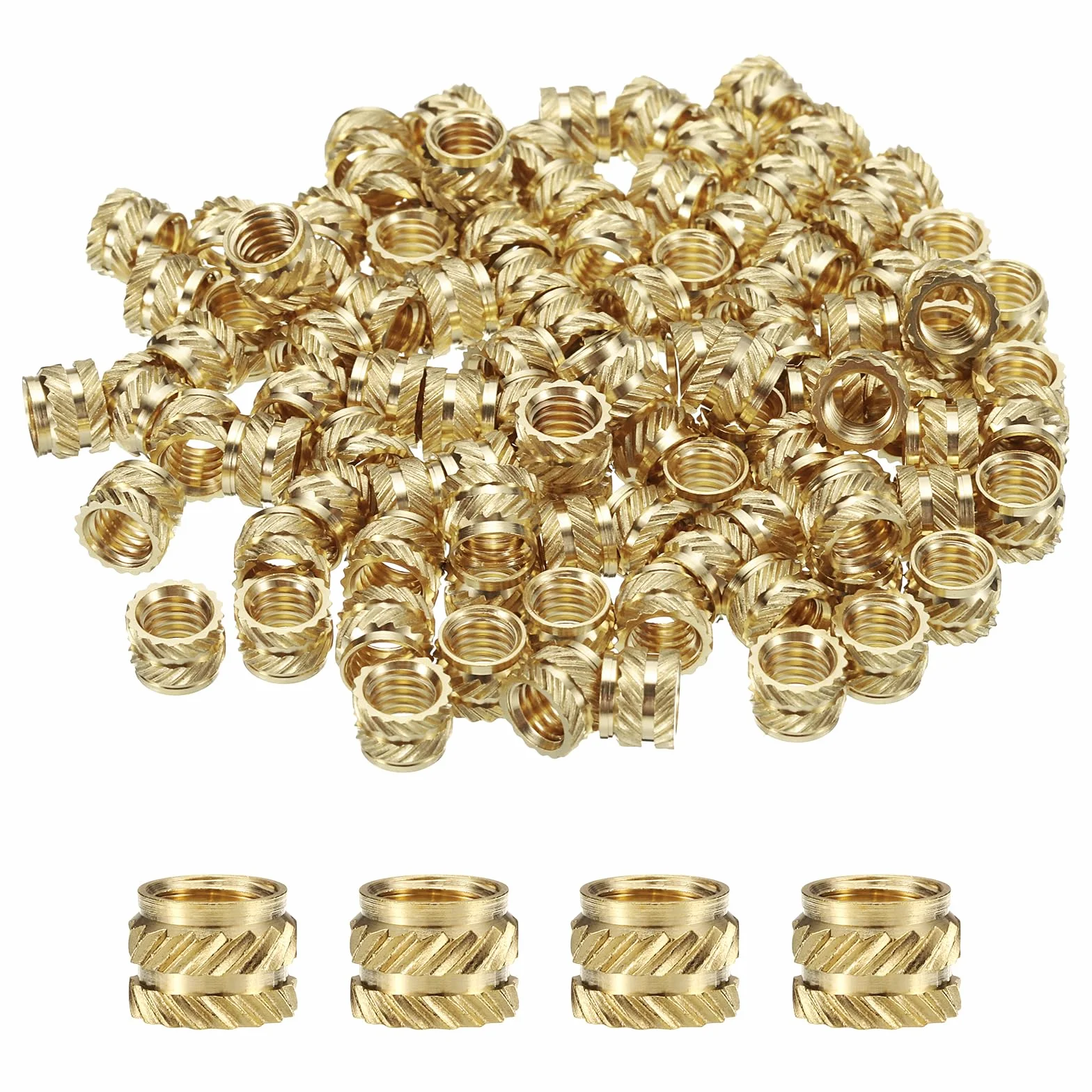 QUARKZMAN 50 szt. M6 x 6 mm, OD 8 mm mosiężne wkładki gwintowane, radełkowane nakrętki dociskowe, złoto