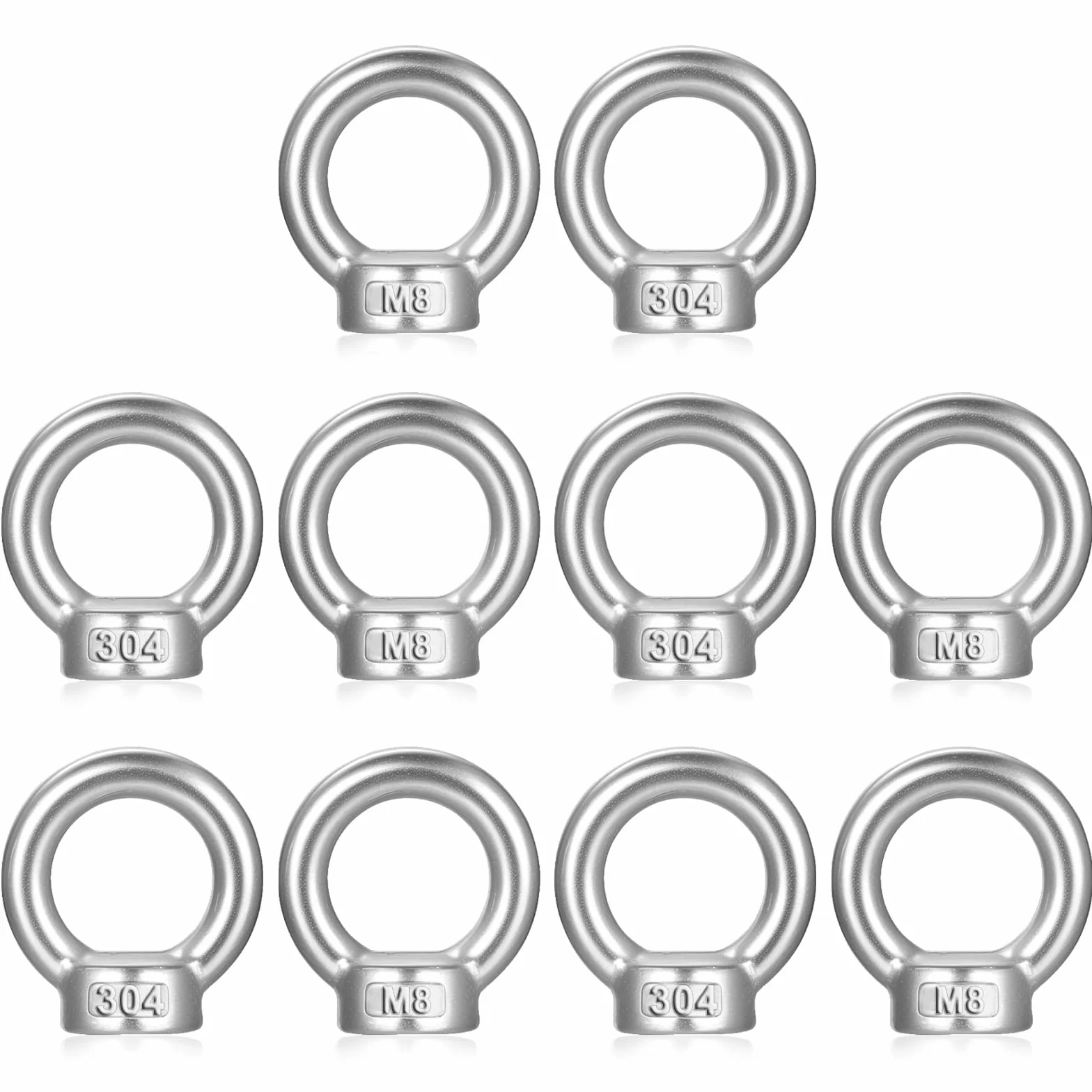 10 szt. Oczko podnoszące, gwintowane nakrętki oczkowe ze stali nierdzewnej 304 M8, nakrętki oczkowe podnoszące, gwintowane tuleje gwintowane żeńskie do łączników morskich, portów podnoszących(M8)