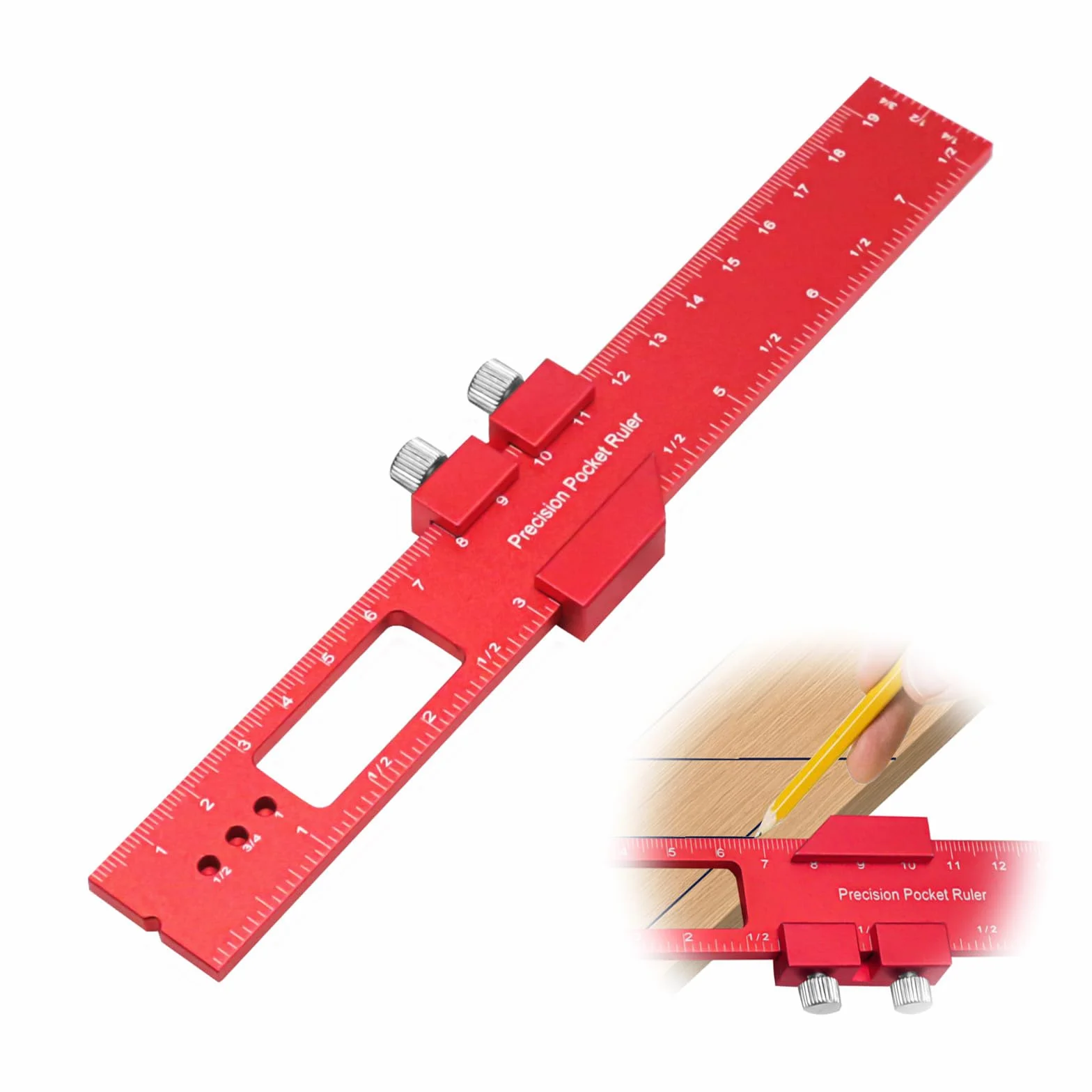 Wskaźnik stolarski, precyzyjna linijka do trasowania Narzędzie metalowe Linijka Wskaźnik do obróbki drewna Woodpeckers Tools z oznaczeniami 45° i 90° z uderzeniową linijką do trasowania i rysowania