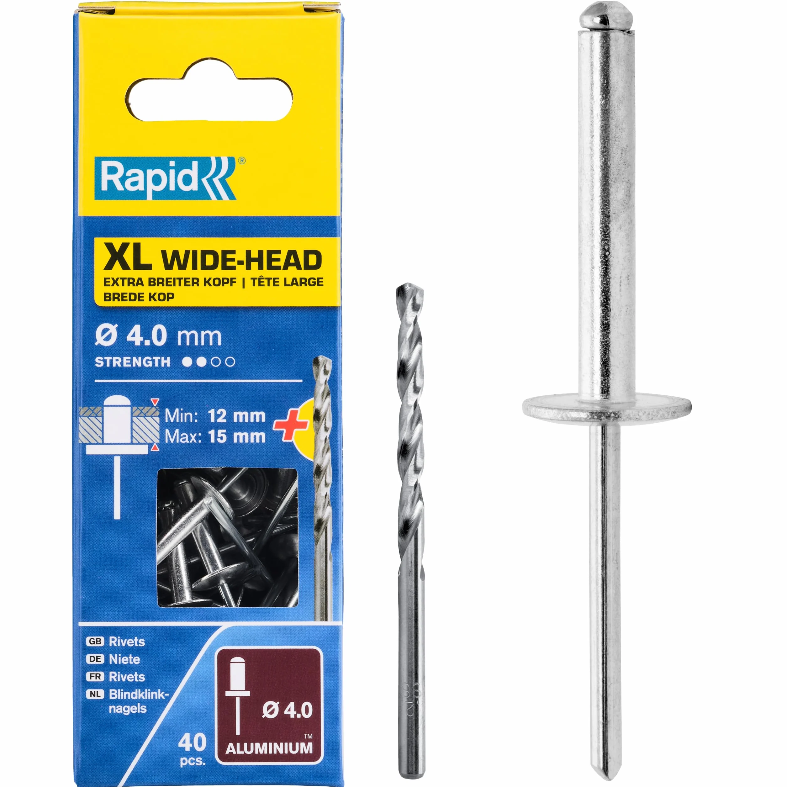 Rapid nity zrywalne XL płaska główka okrągła Ø 4 x 18 mm 40 sztuk z wiertłem