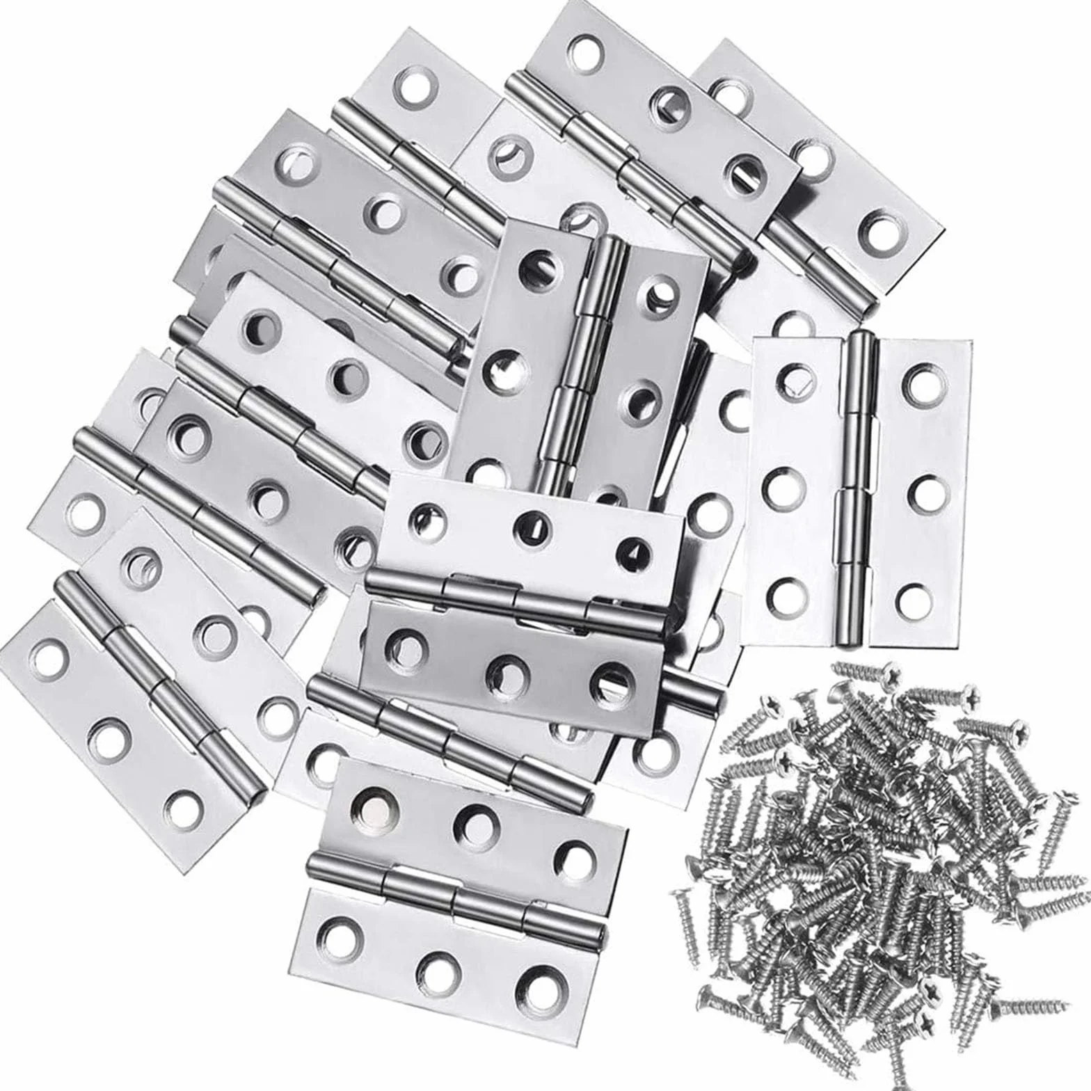 12 sztuk zawiasów składanych, 66 mm × 37 mm, stal nierdzewna, zawiasy fortepianowe, małe zawiasy do drzwi, okien, szafy, z 72 śrubami