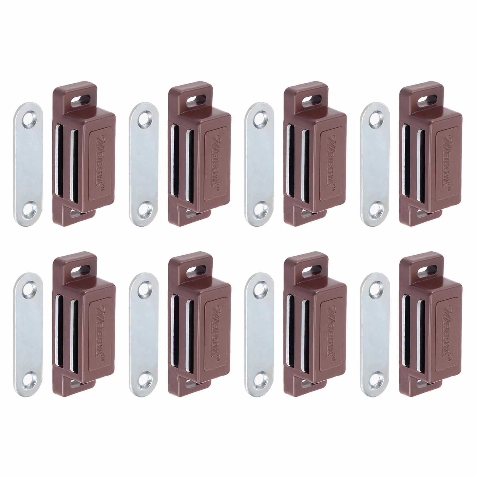 Magnesy zatrzaskowe do szafek 46 x 15 mm 8 sztuk tworzywo ABS brązowy