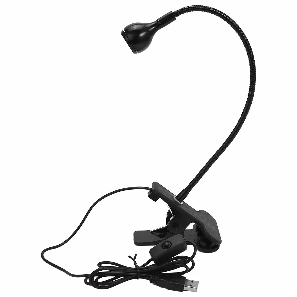 Lampka Stołowa LED USB z Klipsem, Gęsia Szyja, Zimna Biel 1W, Czarna