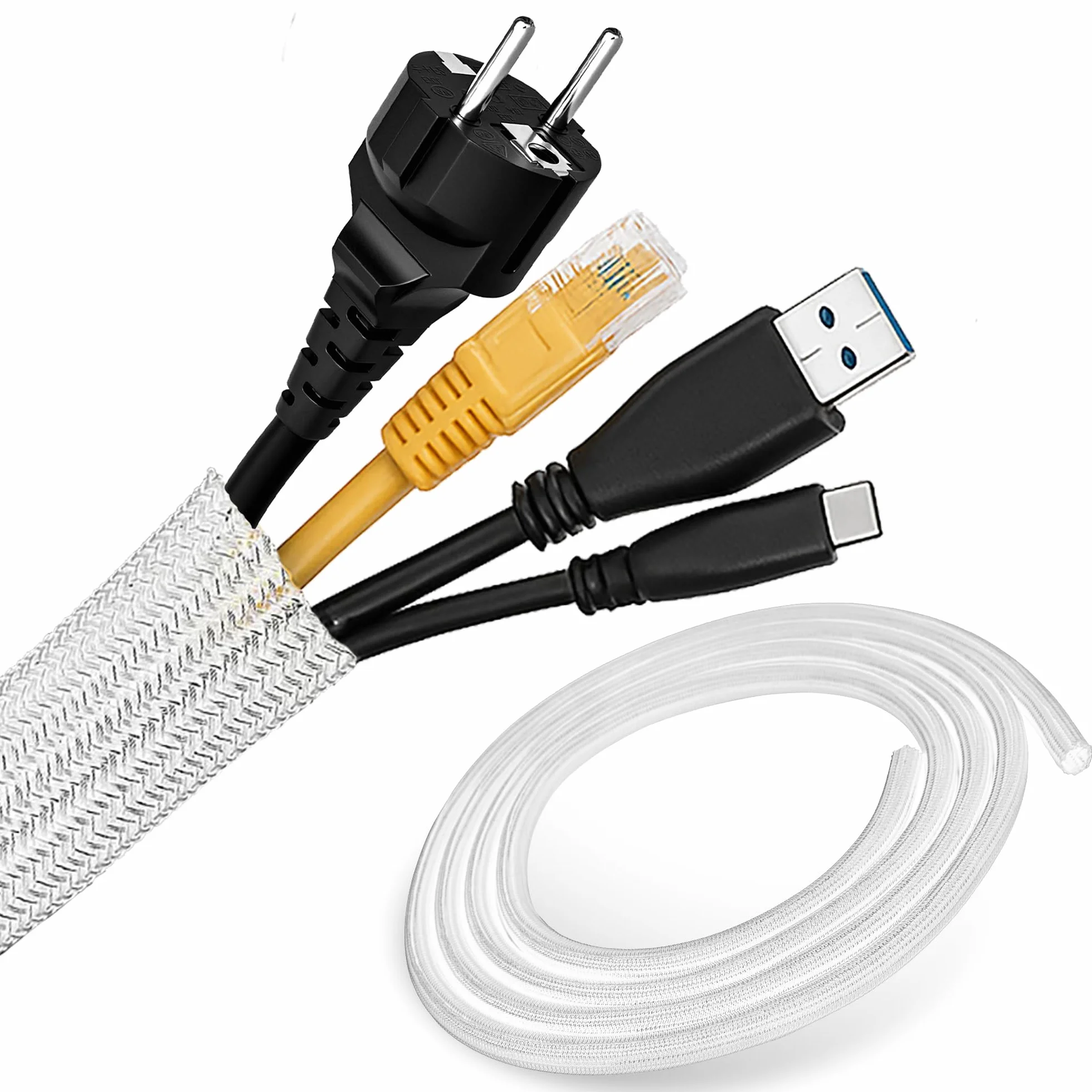 ECENCE 3m / 118inch Osłona na kable 13-20mm Samozamykająca się osłona na kable prowadnicę do kabli można przyciąć na wymiar do komputera kina domowego samochodu biura samoprzylepna tkana