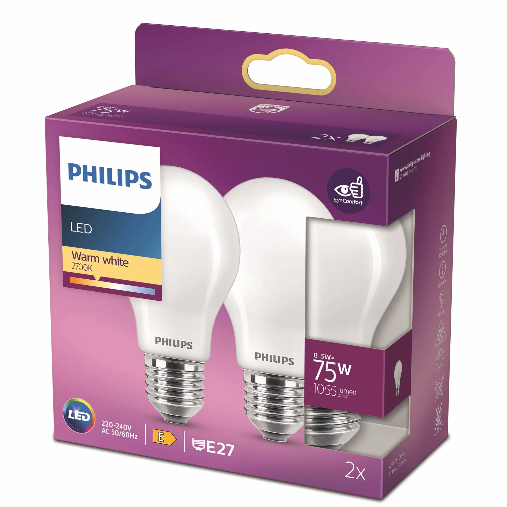 Philips LED Żarówka 8,5–75 W E27 Ciepła biel