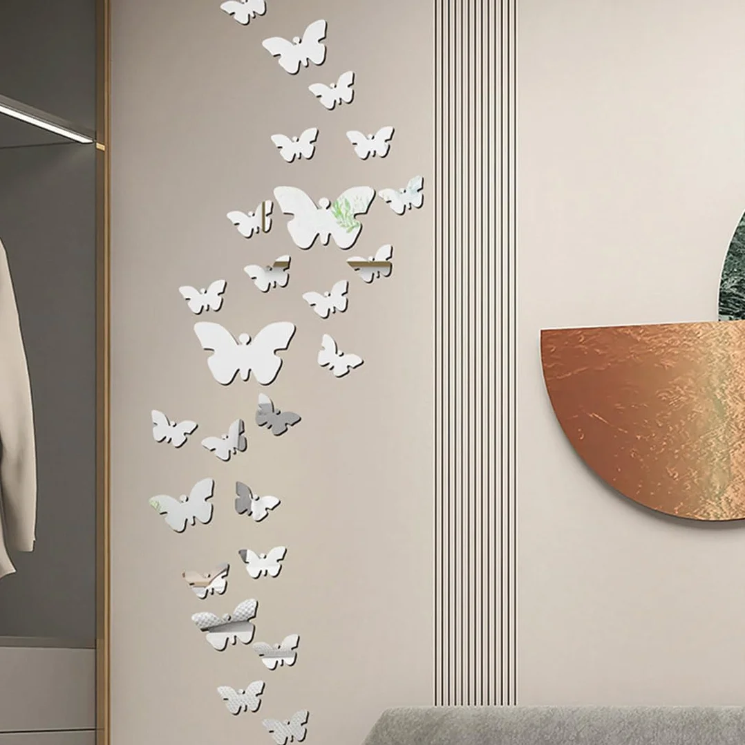 36 sztuk motyle 3D lustro trójwymiarowe akrylowe zdejmowane naklejki ścienne DIY dekoracja ścienna do domu/hotelu/salonu/sypialni/kuchni/pokoju dziecięcego