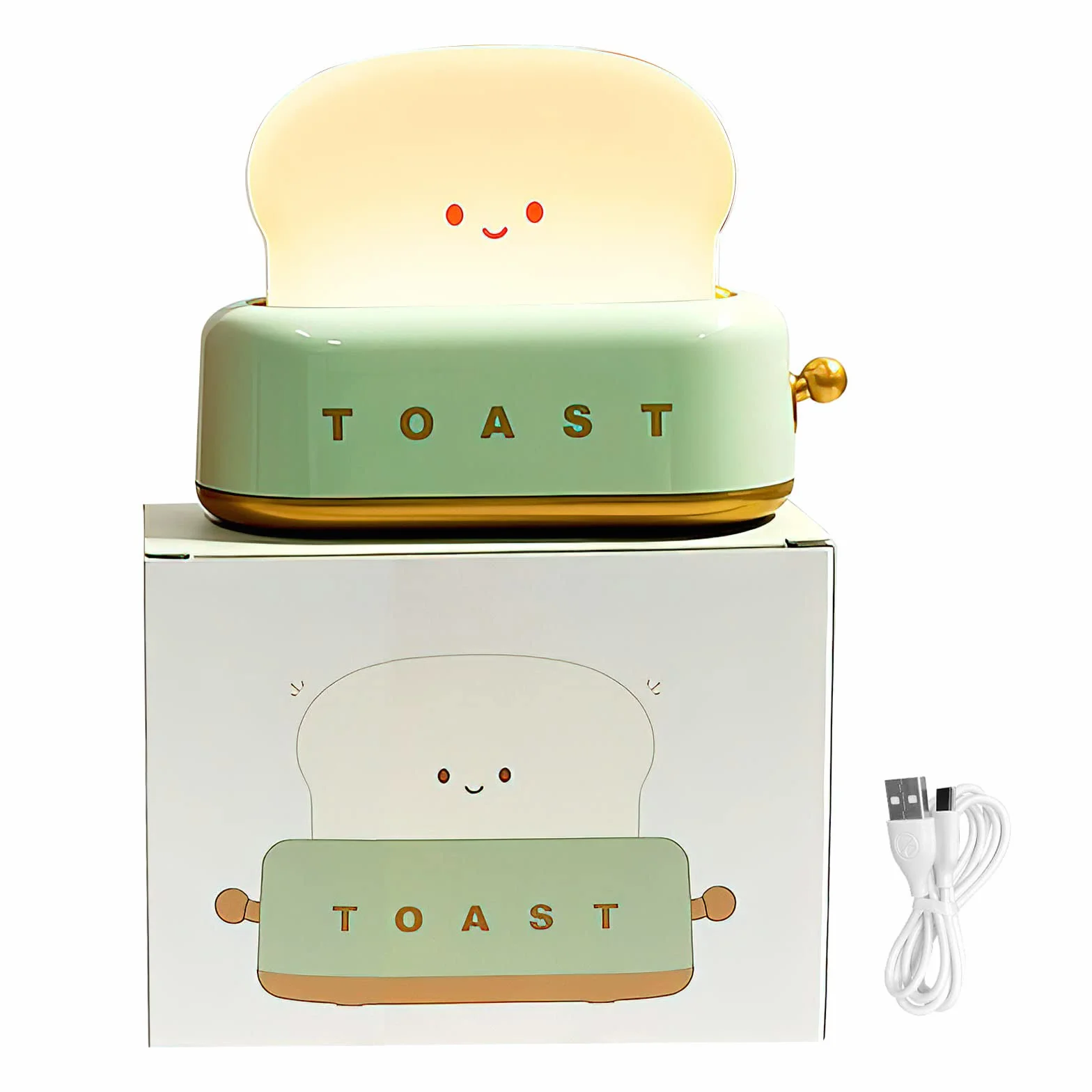 TNSLAND Toast Lampka Nocna dla Dzieci, Kawaii LED z Timerem, do Pokoju Dziecięcego, Ładowana przez USB, dla Niemowląt, do Karmienia, Uśmiech
