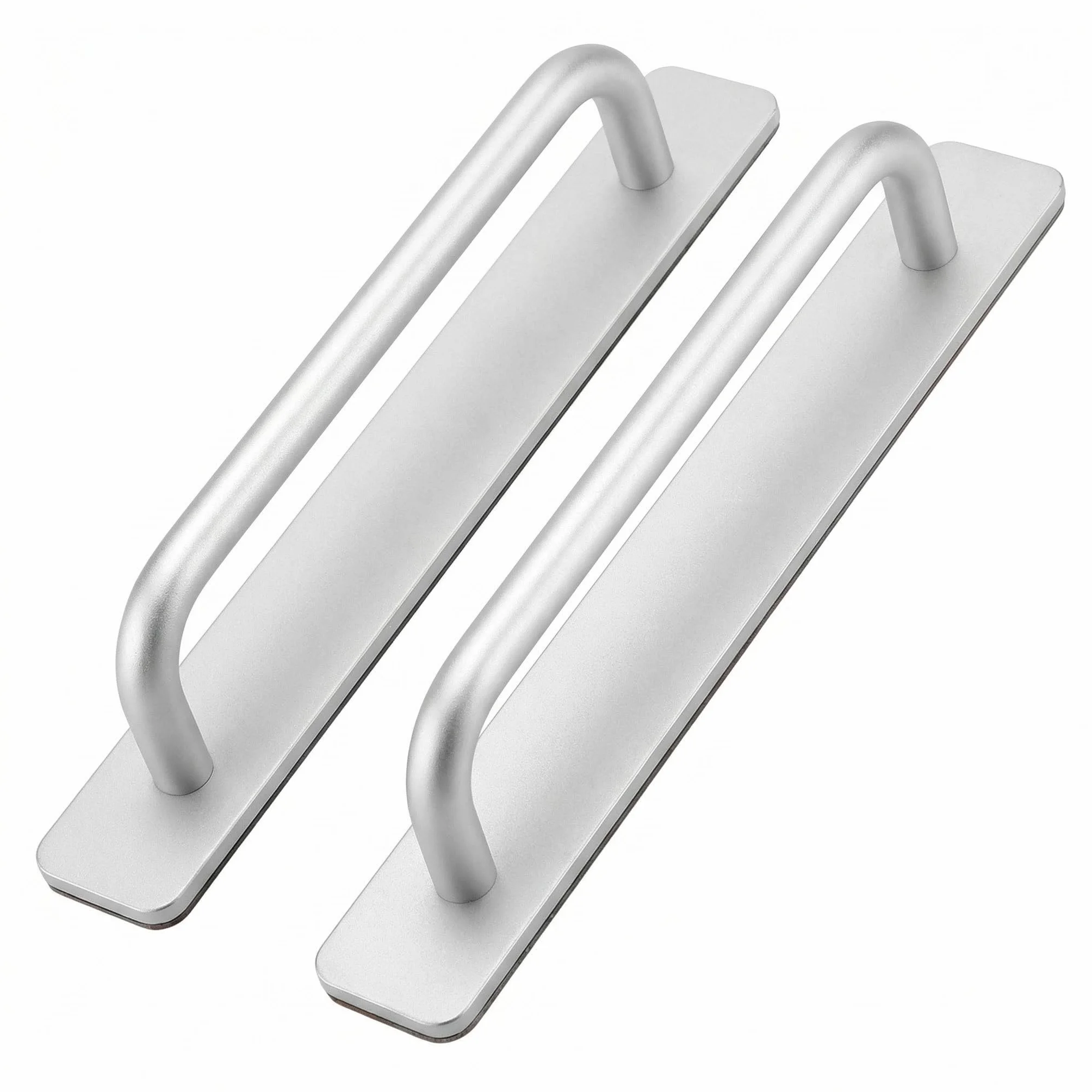 QWORK® 2 Pack Samoprzylepne klamki do drzwi Uchwyty meblowe, aluminiowe uchwyty do szafy Łazienka Szafki kuchenne Sypialnia 210 x 25 mm Srebrny