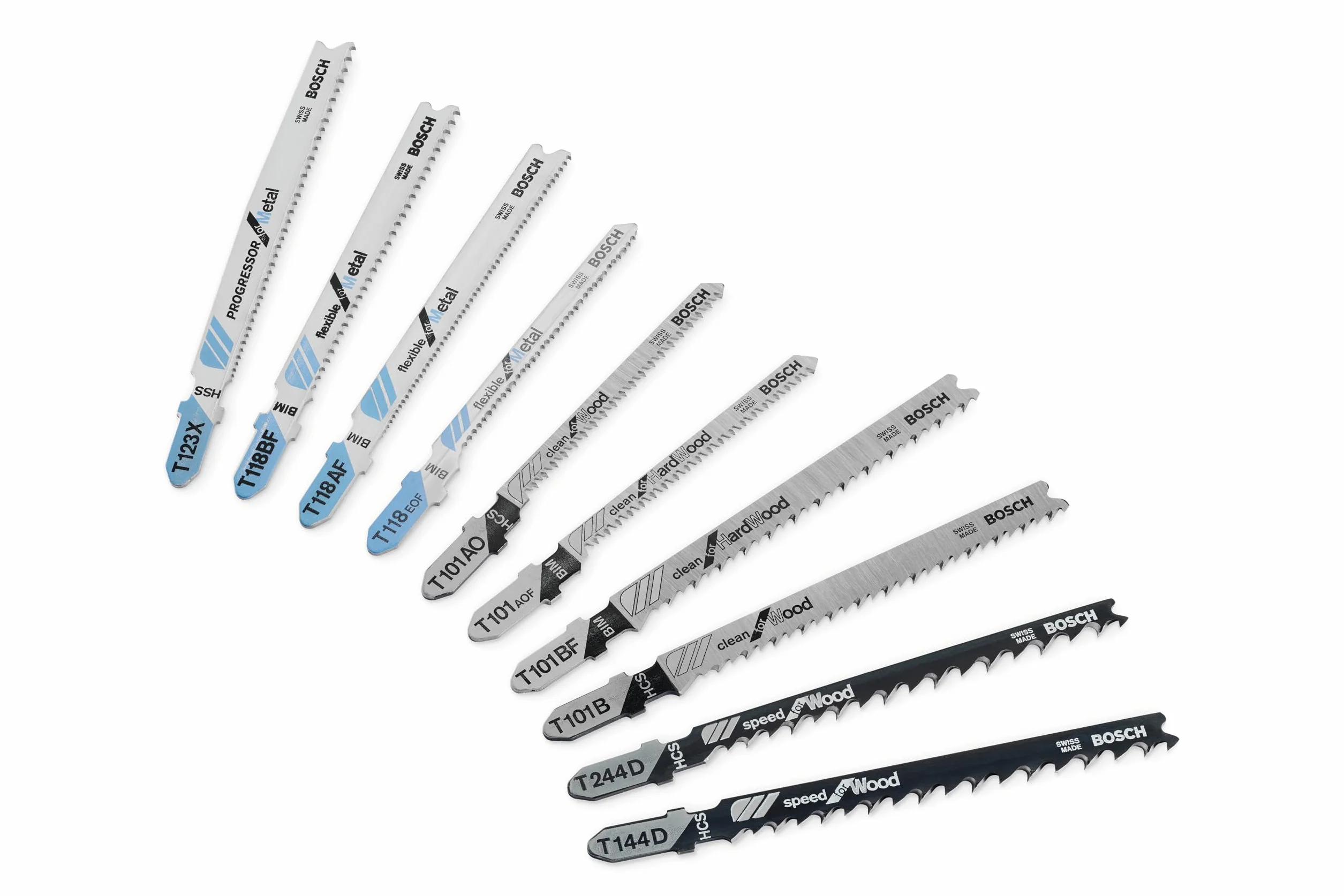 Bosch Professional Zestaw 10 brzeszczotów Basic (metal i drewno, akcesoria do wyrzynarki z uchwytem T)