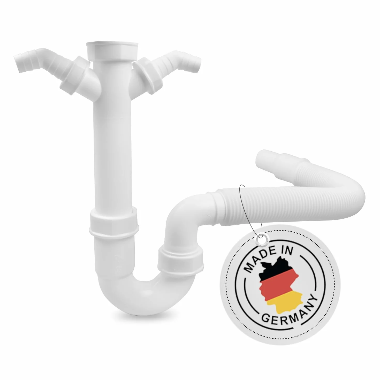 VIOKS Elastyczny syfon rurowy 1 1/2", 2 przyłącza syfonu 1", do zlewozmywaka kuchennego, zmywarki i pralki