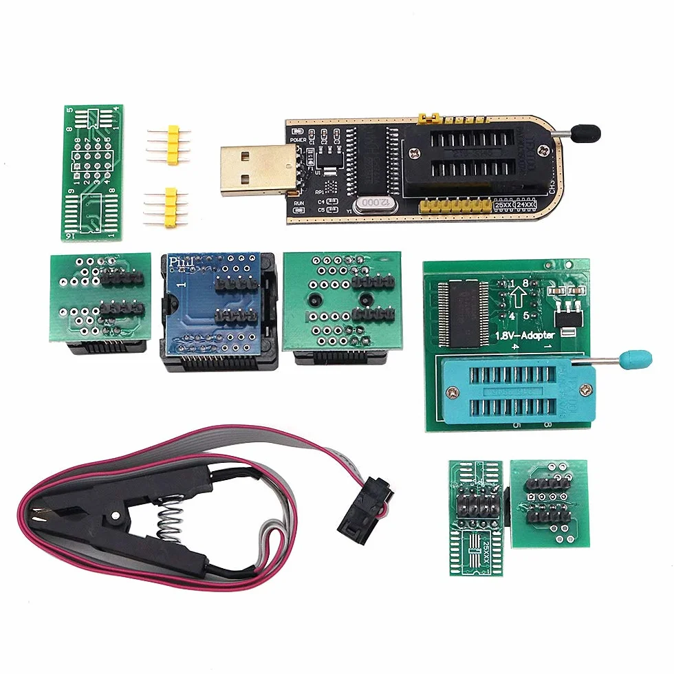 DollaTek Programator ch341a + sop8 do dip8 + adapter 1,8 V + gniazdo sop8 do dip8 + klips sop8