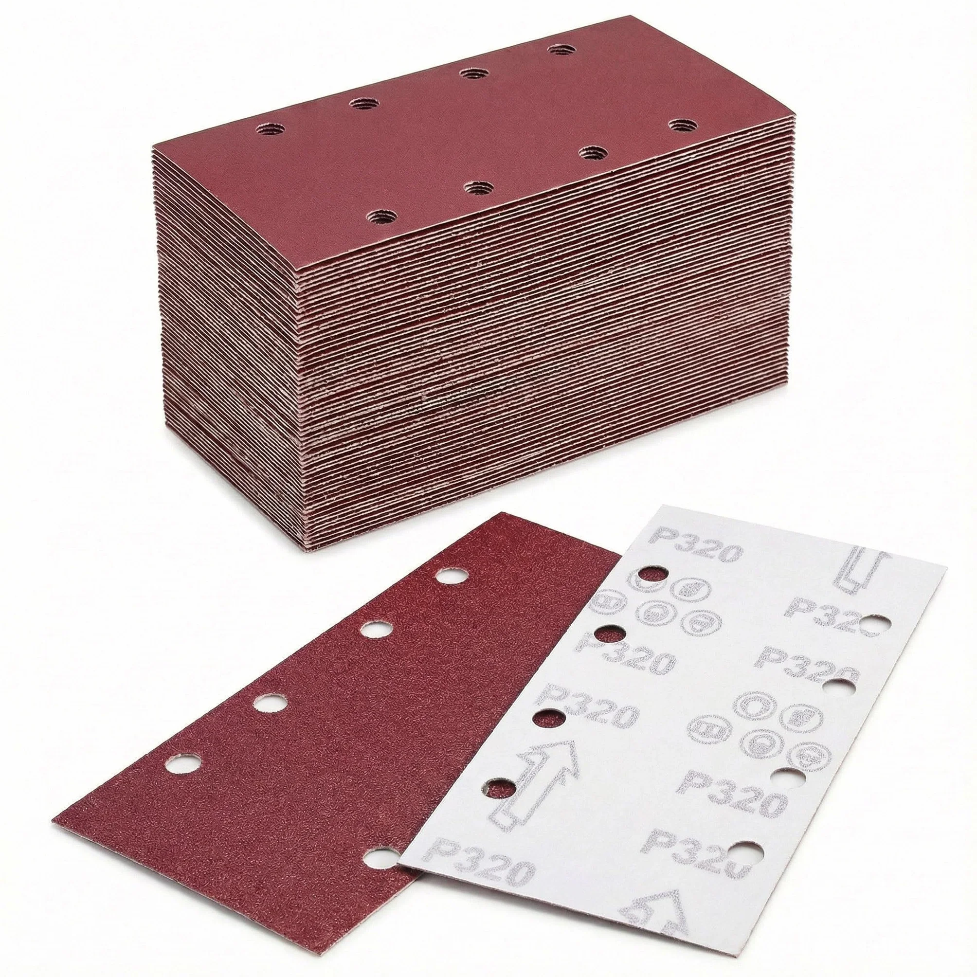 40 sztuk papieru ściernego, na rzep, ziarnistość: 60, 80, 120, 180, 320, 600, 800, 1000, 95 x 185 mm, papier ścierny do szlifierek oscylacyjnych, zestaw 8 otworów, prostokątna podkładka szlifierska do