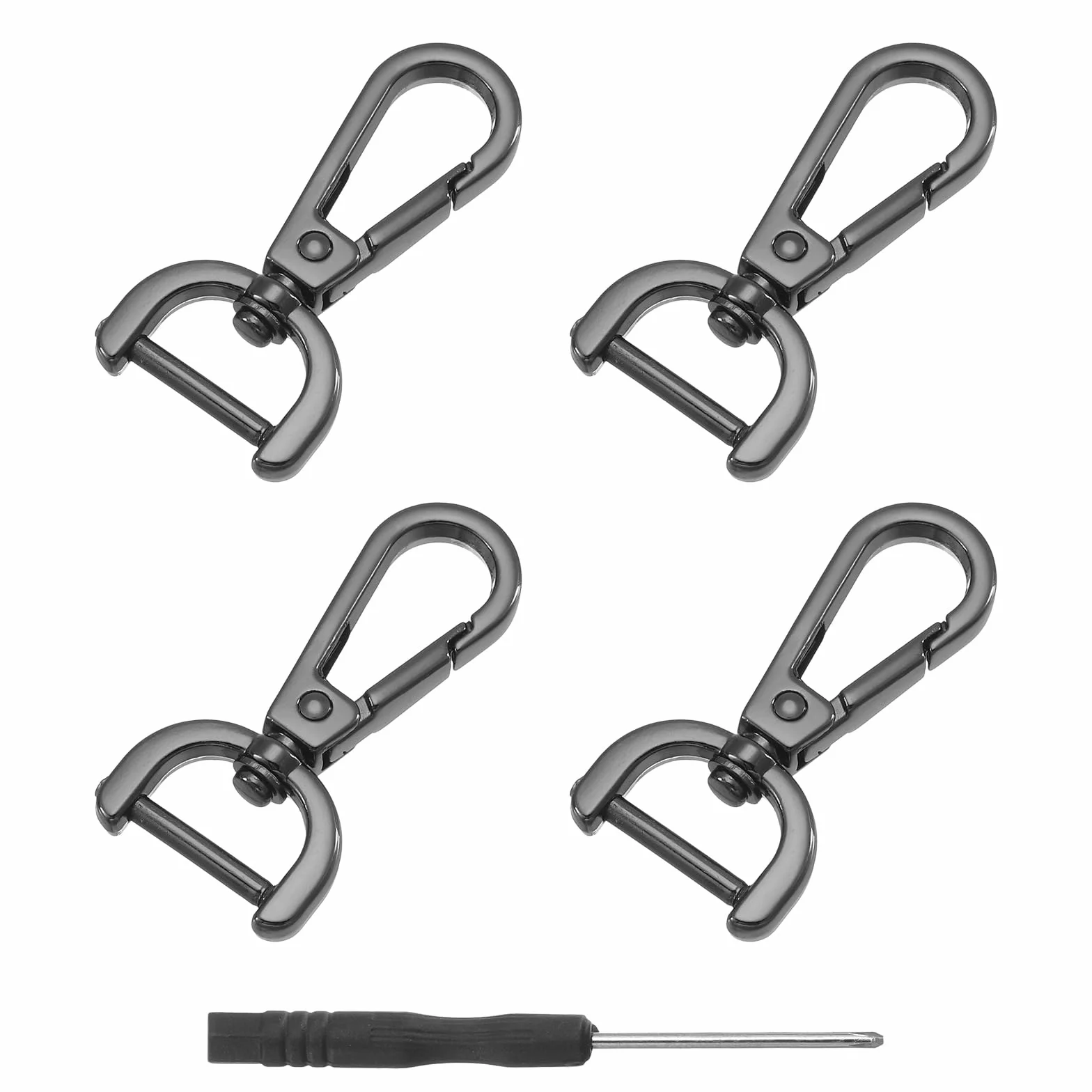 QUARKZMAN 4 szt. Obrotowe haczyki z karabińczykiem, 15 mm (5/8 cala) D-ring odpinany metalowy haczyk zatrzaskowy ze śrubokrętem do tworzenia toreb na klucze, czarny