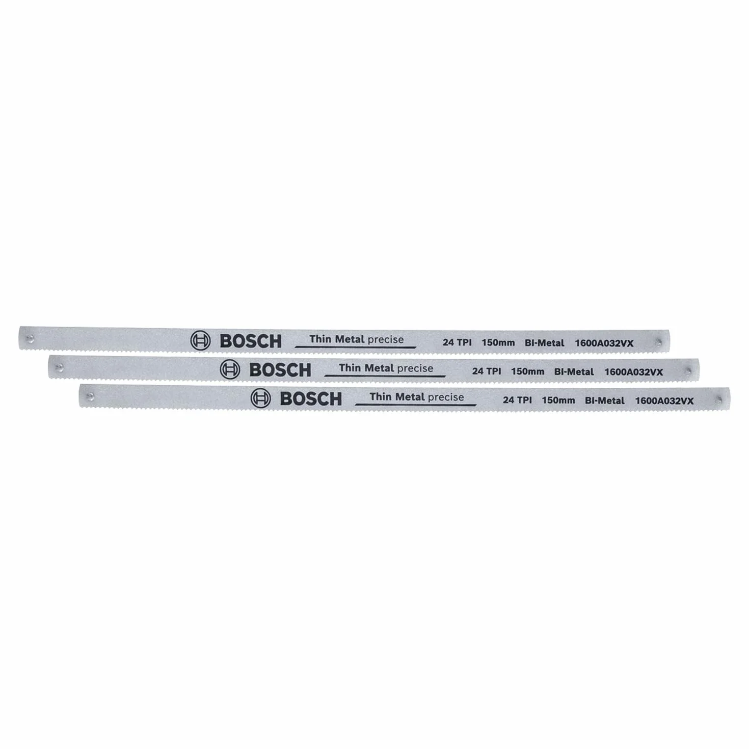 Bosch Brzeszczoty do piłki do metalu 150 mm, 3 szt. (osprzęt do piłki do metalu 150 mm, 24 TPI, trwałe bimetal. brzeszczoty do precyz. cięć w metalu, tworzywach szt. i miękkim drewnie, hartow. zęby)